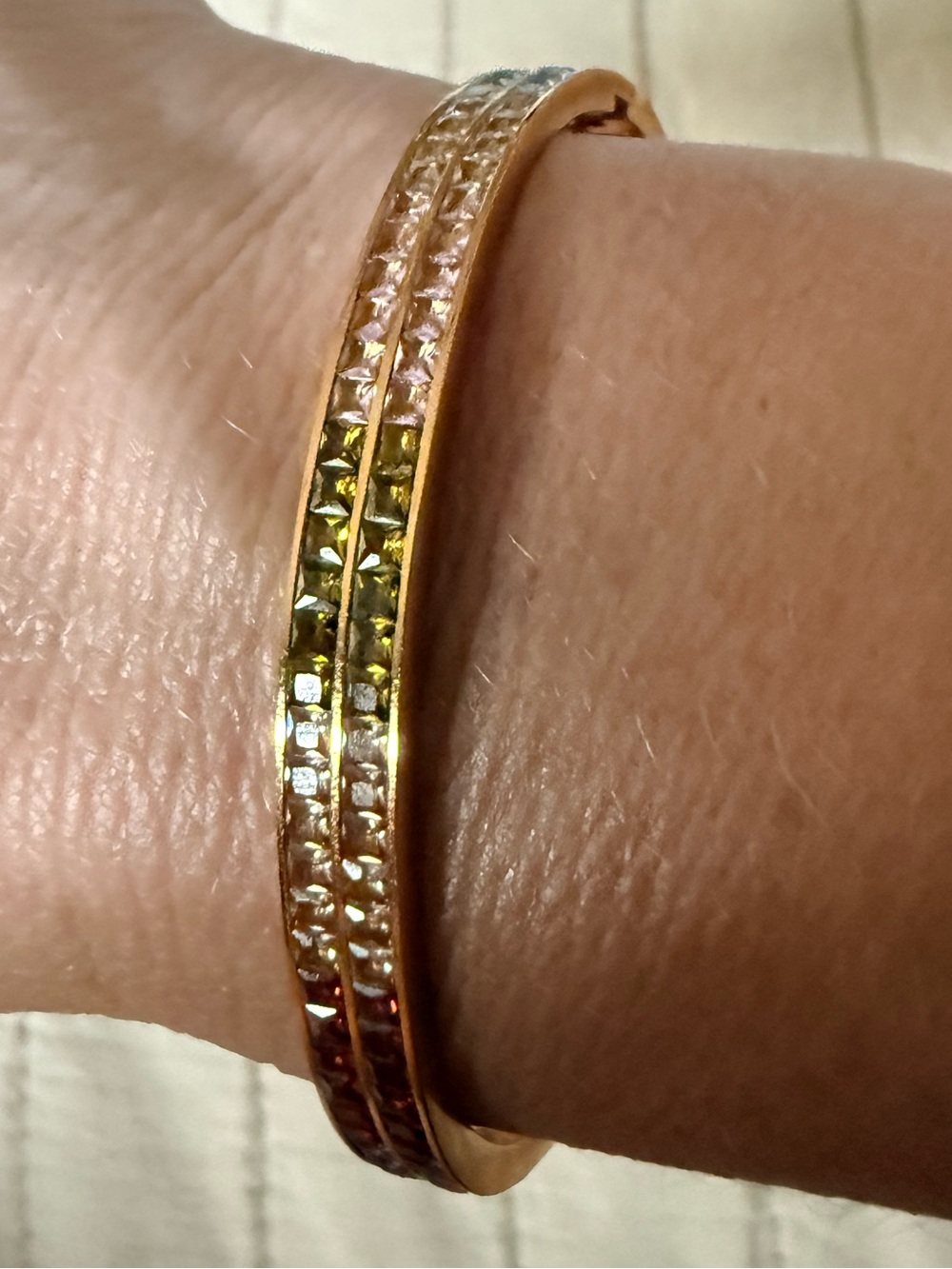 Gold-Tone Rhinestone Bangle Bracelet - multicolored Stones